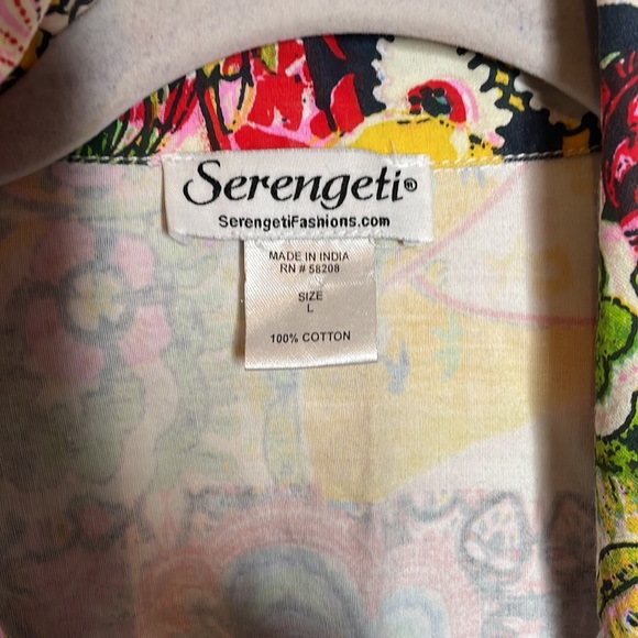 Serengeti Light Weight patchwork lady print jean jacket style shacket, size L - Picture 2 of 10
